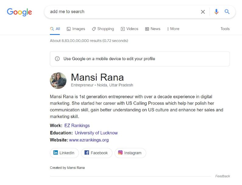 google People card - Mansi Rana